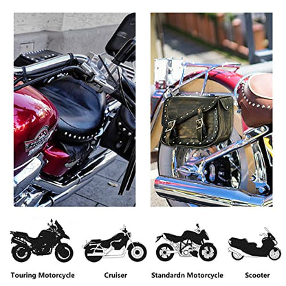 Motorcycle Saddle Bags Genuine Leather Motorcycle Luggage Bag For Softails Sportsters and Choppers (13”x13“x10” / Distressed Brown)