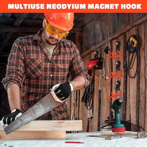18 Pcs Large Magnetic Hooks Heavy Duty Garage Magnet Hooks Strong Storage Utility Magnetic Hangers with Anti Slip Rubber Coating for Indoor and Outdoor Hanging (Orange)