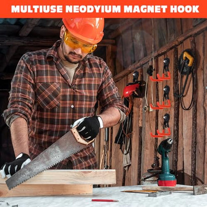 18 Pcs Large Magnetic Hooks Heavy Duty Garage Magnet Hooks Strong Storage Utility Magnetic Hangers with Anti Slip Rubber Coating for Indoor and Outdoor Hanging (Orange)