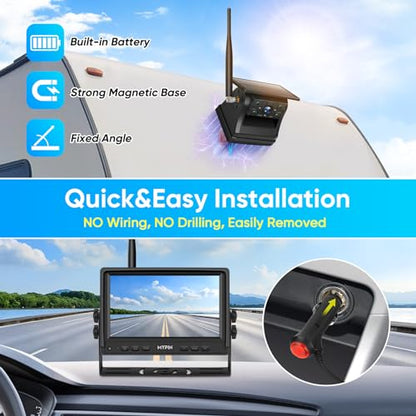 Solar Wireless Magnetic Backup Camera with 7 Inch 1080P Monitor System (Camera Set)