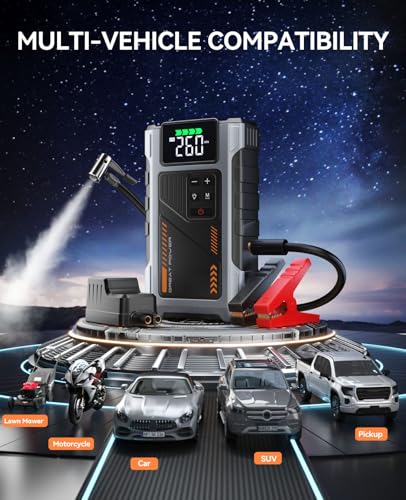 Car Battery Charger Jump Starter with Air Compressor (Sliver+Black)