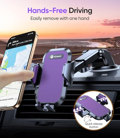 Stable Car Phone Holder [Upgraded Strongest Suction (Purple)