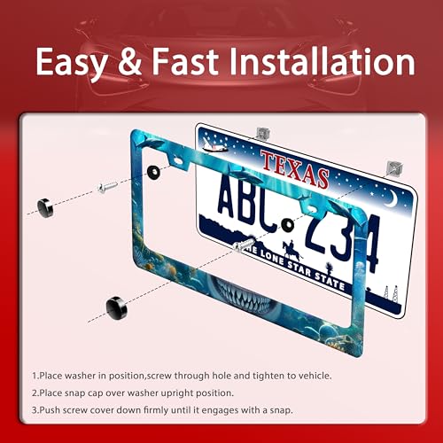 Shark Ocean Fish Stainless Steel License Plate Frame for US Cars Decor (Shark)