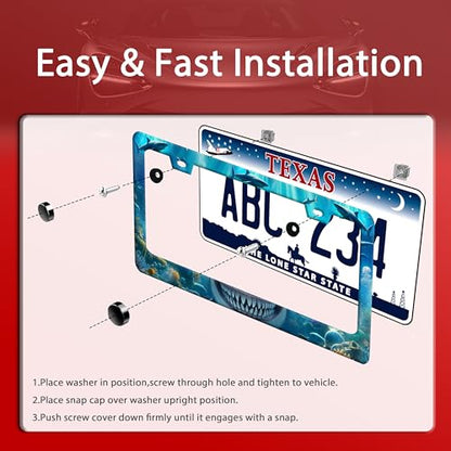 Shark Ocean Fish Stainless Steel License Plate Frame for US Cars Decor (Shark)