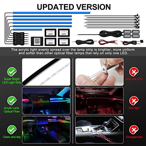 Acrylic Interior Car LED Strip Light with Wireless APP (RGB Kit - 18 in 1)