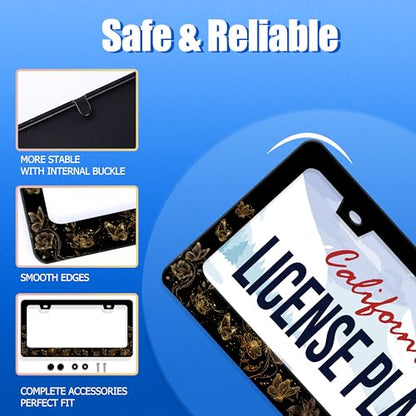 Golden Butterfly License Plate Frame Stainless Steel Accessory 12.3x6.3Inch (Golden Butterfly Pattern)