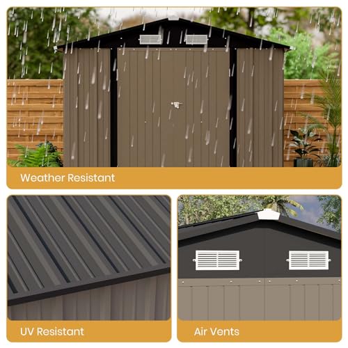 8x12 FT Outdoor Storage Shed (Brown / 8x12 FT)