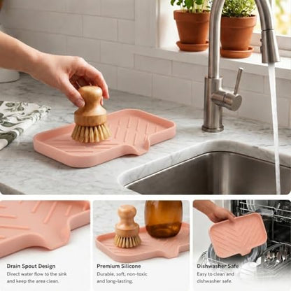 Silicone Soap Dish with Drain Spout (Pink / M(9.6"×5.3"))