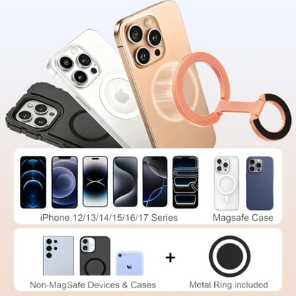 Magnetic Phone Ring Grip for MagSafe Compatible with iPhone Samsung (Rose Gold)