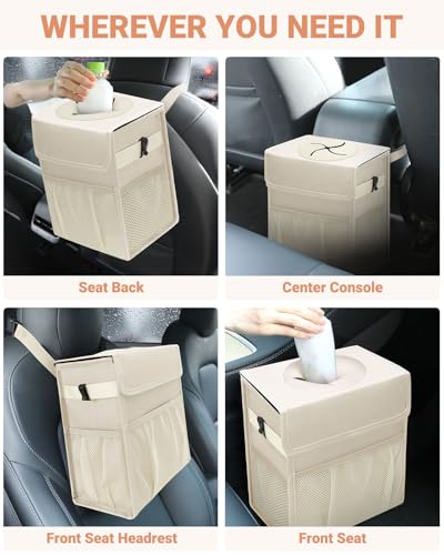 Car Trash Can with Lid (3 Gallons / Beige)