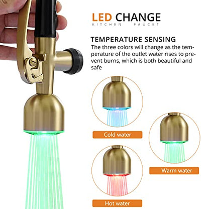 Commercial Kitchen Faucets with Pull Down Sprayer Brushed Gold LED (Brushed Gold)
