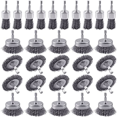 30 Pack Carbon Steel Wire Wheel Brush Cup Brush for Rust Removal