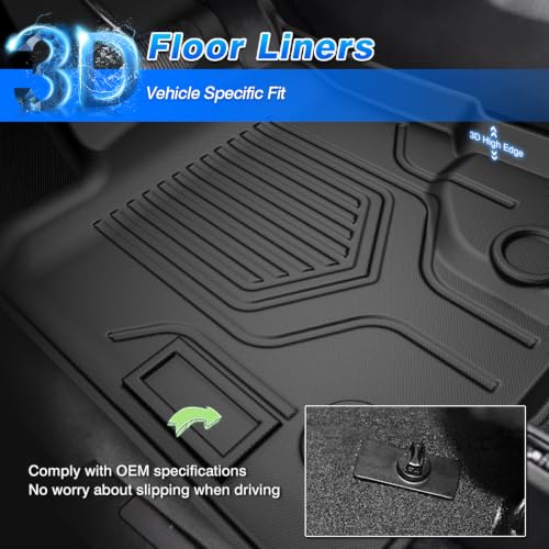 Floor Mats Fits for Ford Ranger 2019 2020 2021 2022 2023 Accessories All Weather Floor Mat for Ranger Super Crew Floor Liner Heavy Duty Black