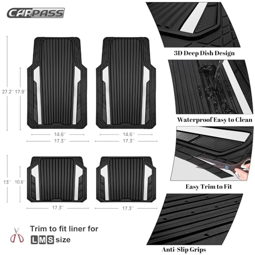 Heavy Duty Rubber Car Mats Metallic (Black White)