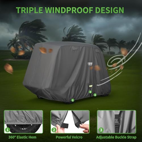 Heavy Duty Golf Cart Cover for 6 Passengers EZGO (Grey / XL-For 4+2 Passengers Cart)