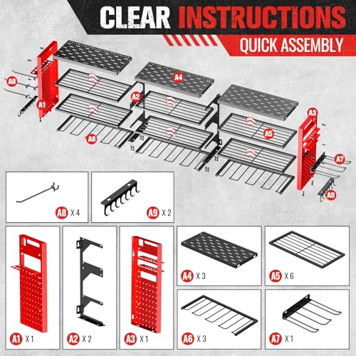 49.8" Power Tool Organizer Wall Mount (Red / 14 Drills Holder-4 Layers)