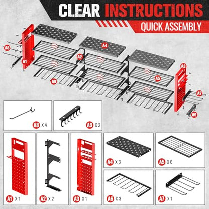 49.8" Power Tool Organizer Wall Mount (Red / 14 Drills Holder-4 Layers)