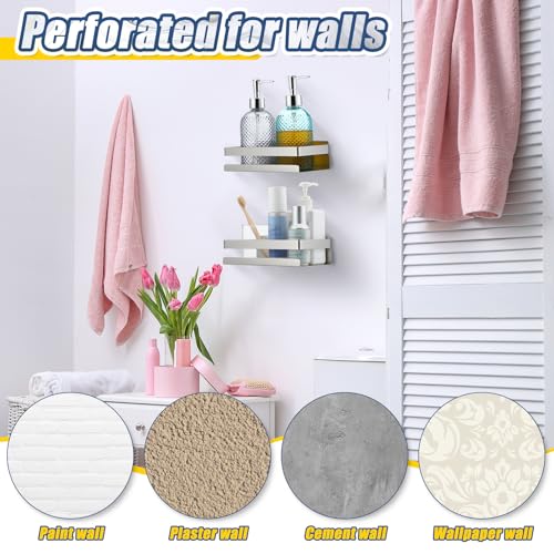 2 Pieces Stainless Steel Shelf Bathroom Shower Floating Shelves Wall Mounted Shower Caddy Basket Shelf Storage Organizer Shelves for Bathroom (7.87 Inches/ 20 cm / Silver)