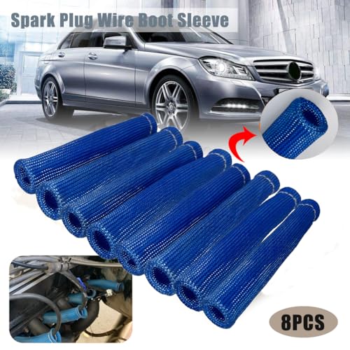 Spark Plug Wire Heat Shield 8PCS Spark Plug Boots Thermal Protection Sleeve 1200 Degree 6 inch Heat Cover Wrap for Car Truck (blue)