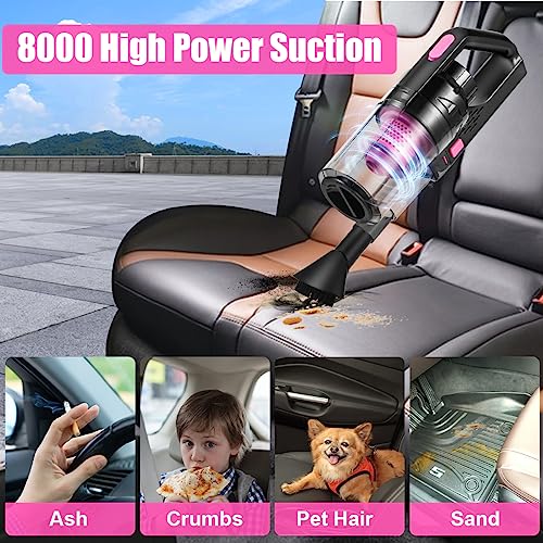 Car Vacuum Cordless Rechargeable (Pink / 17PCS with Cordless vacuum)