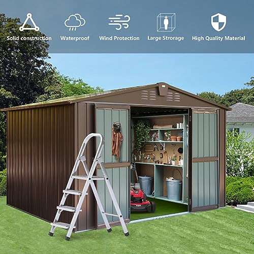 Domi Outdoor 10' x 8' Storage Shed (10' x 8' Gable Roof / Brown)