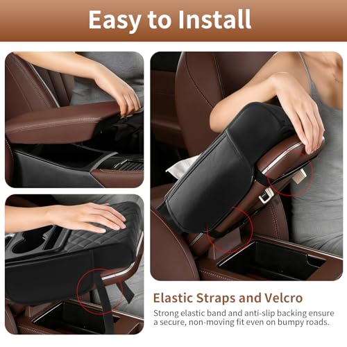 5-in-1 Car Armrest Cushion, Multifunctional PVC Leather Center Console Armrest Pillow Elbow, Universal Arm Box Pad Cover with Cup Holder, Phone Slot, Tissue Box Slot & 2 Storage Bags, Beige (Beige)