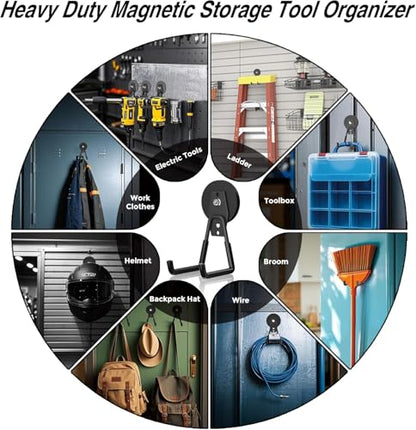 8 Pack Heavy Duty Storage Magnetic Utility Hooks Large Garage Strong Extra Magnet Hooks Hanger with Anti (2.6in Magnet-8 Pack-Black)