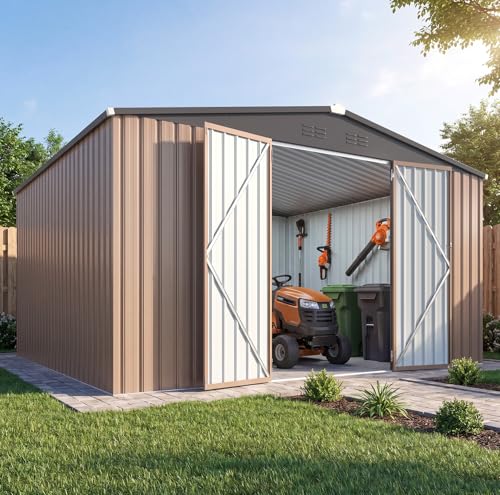 10' x 12' Large Waterproof Metal Outdoor Storage Shed (Gray / 10x12)