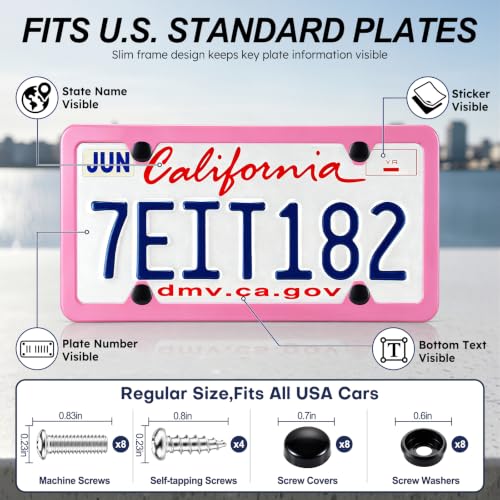 4 Holes Stainless Steel License Plate Frames (Pink)