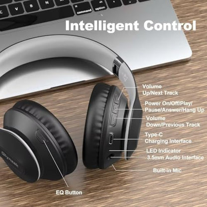 Wireless Bluetooth Headphones Over Ear V6.0 HiFi Stereo with Mic (Grey)
