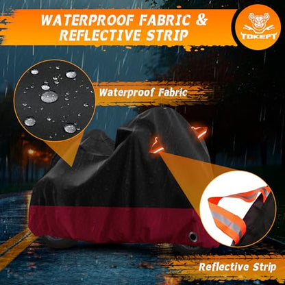 Trike Cover Waterproof Outdoor Heavy Duty 3 Wheel Motorcycle Cover (Black&Red)