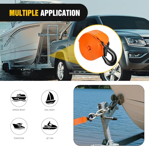 Boat Trailer Winch Strap 2" x 20' with Steel Hook (2in x 20ft Boat Trailer Winch Strap)