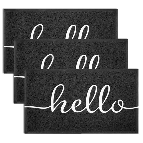 Door Mat 3 Pack Outside Inside Hello Doormat 30"x17.5" Durable Floor Mat Non Slip Rug Ultra Absorb Mud Easy Clean Front Doormat for Garage (2'6" x 1'6" / 3pack Hello)
