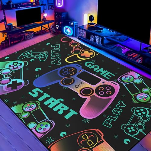 Play Gaming Rug for Bedroom Gamer Mat Gamepad for Boys Room 2x3 for Playroom Decor Washable (2'x 3' / Game01)