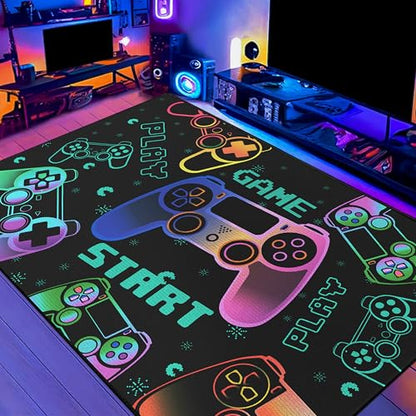 Play Gaming Rug for Bedroom Gamer Mat Gamepad for Boys Room 3x4 for Playroom Decor Washable (3'x 4' / Game01)