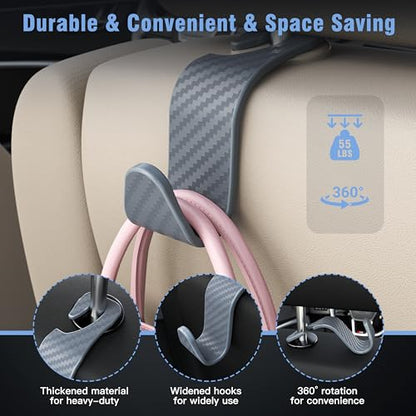 4 Pack Car Headrest Hooks Holds 55lbs Seat Storage Organizer for Bags (Grey Check)