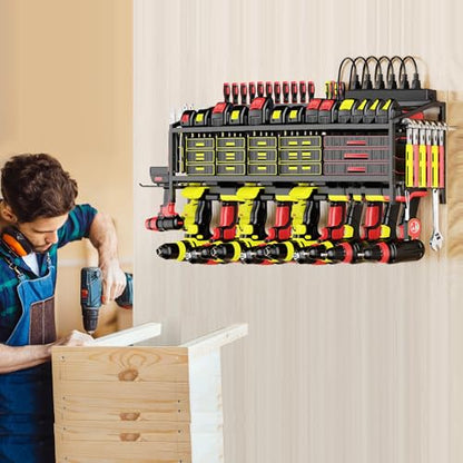 Power Tool Organizer Wall Mount with Charging Station (8 Drills Holder)
