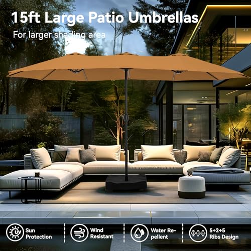 15ft Large Outdoor Patio Umbrella with Base Included (Tawny)
