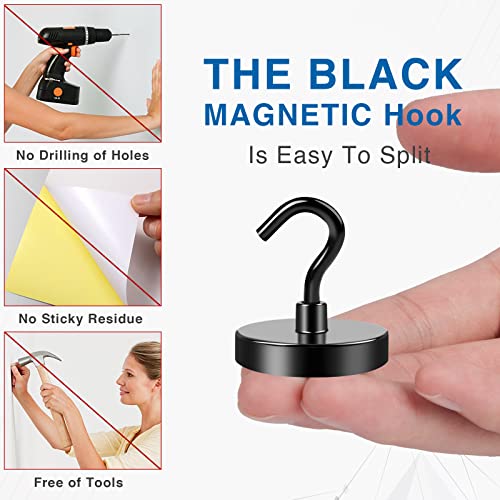 Magnetic Hooks for Cruise Cabins 130LBS Heavy Duty Magnet Hook 4 P (Black / 1.26in)