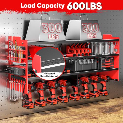Large Power Tool Organizer Wall Mount with Charging Station (Red / Large)