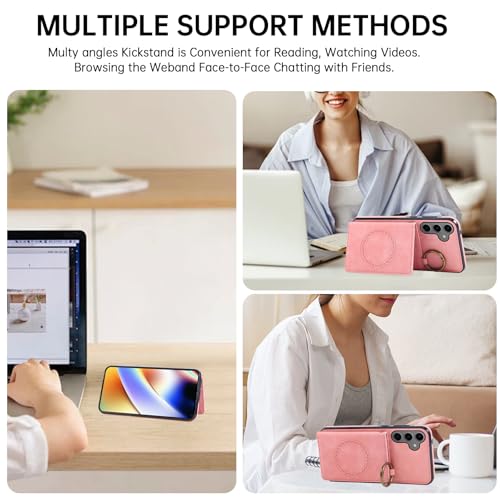 Compatible with Samsung Galaxy S26 Plus S26+ 5G Wallet Case and Screen Protector Crossbody Shoulder Strap Ring Buckle Stand Card Holder Magnetic Car Mount Phone Cover for S26Plus 26S + S 26 26+ Pink (Rose Gold / for S26 Plus)