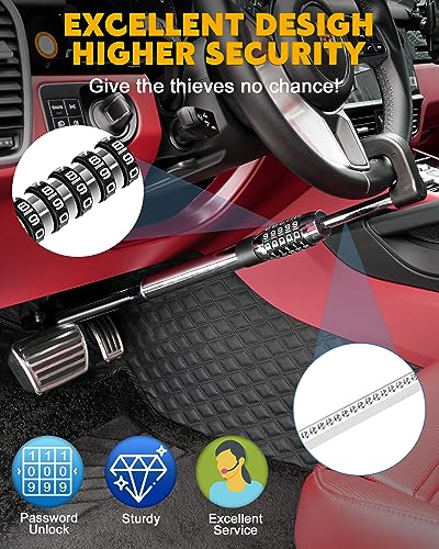Steering Wheel Lock Anti Theft Device Retractable Brake Pedal Lock Keyless Password 5 Coded Combination Anti Theft Car Security Device Heavy Duty Universal Fit for Vehicle Car Truck Van SUV (Max length of 35.8")