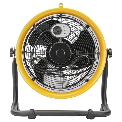 fans - 14”-Blade High-Velocity Drum Fan Industrial Grade (Yellow, 2-in-1): 2,300 CFM, 4-Speed, 360 Degree Adjustable Drum Head, Dual Ball Bearing Motor with Die-Cast Cover (HVD-14AC) (Yellow / Floor)