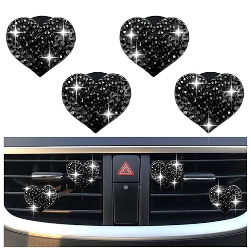4PCS Heart Shaped Car Vent Clips with Rhinestone (Black)