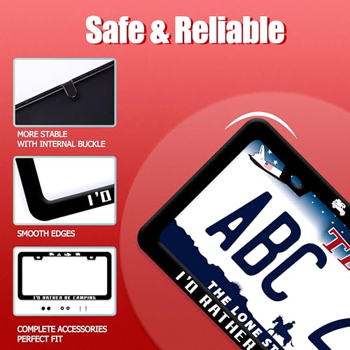 I'd Rather Be Camping Stainless Steel License Plate Frame for US Cars Decor (I'D Rather Be Camping)