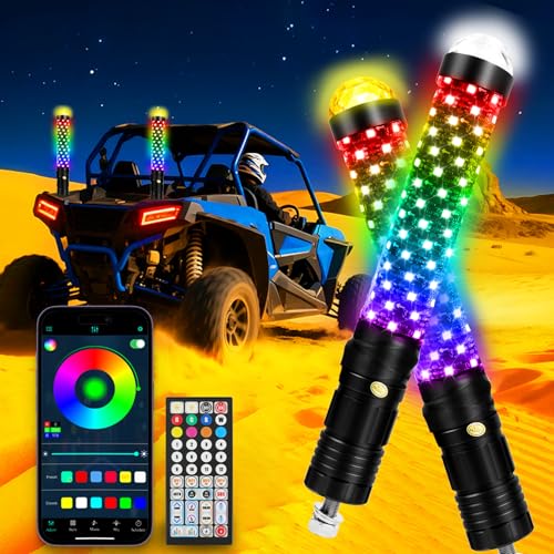 2Pack 1FT Fat Whip Lights New Upgraded Spiral LED Whip Light with Strobe Light RGB Chasing Dancing Lighted Antenna Whips W (Fat 2Pack 1FT)