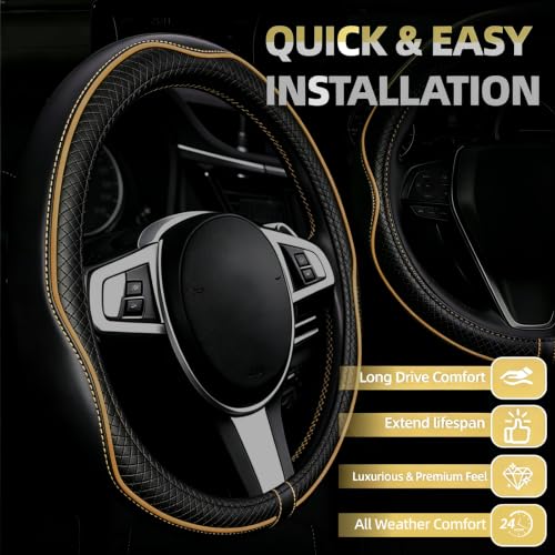 6 PCS Car Steering Wheel Cover Set (Steering Wheel Cover Set / Black with beige)