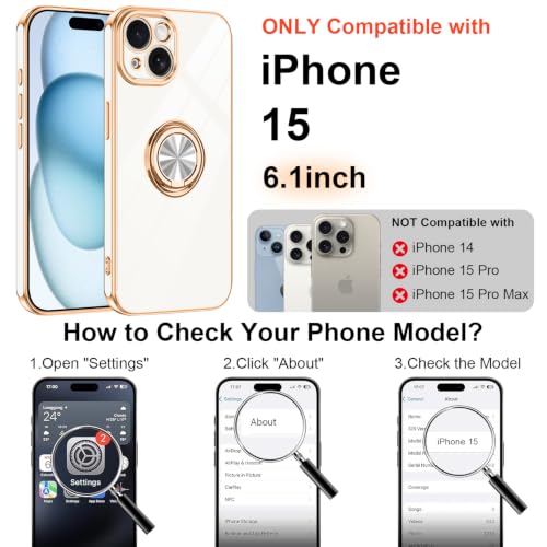 Designed for iPhone 15 Case with Ring Stand Slim White (White / 6.1'' iPhone 15)