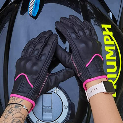 Ladies Full Finger Touch Motorcycle Gloves GL016 PINKBlack XS (X-Small / Pink/Black)
