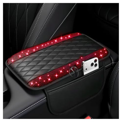 Upgraded Car Center Console Cover with Rhinestones (Upgraded Diamond - Bling Red)